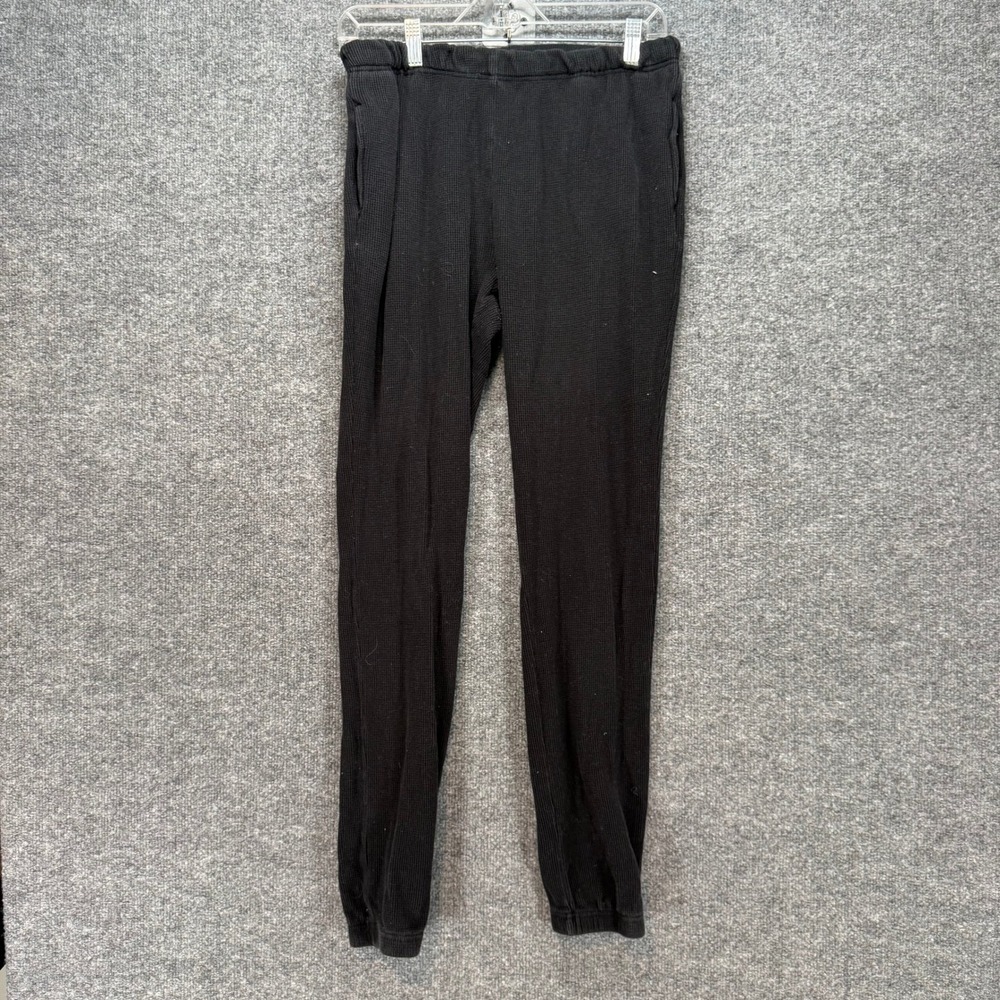 Good American Pants Women‎ 2 Black Waffle Knit Thermal Lounge Joggers High Rise
